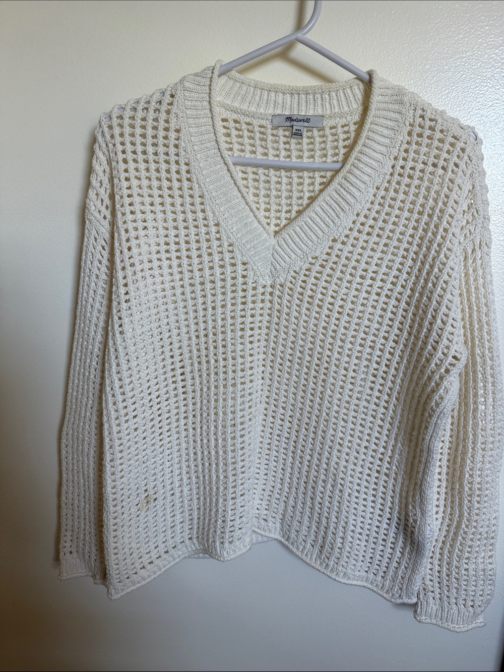 Madewell Ivory Open-Weave V-Neck Sweater